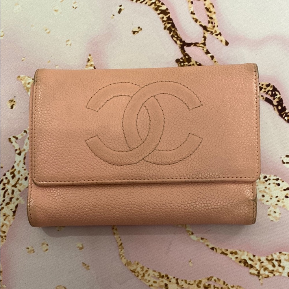 Chanel Pink Leather Wallet with Iconic CC Logo